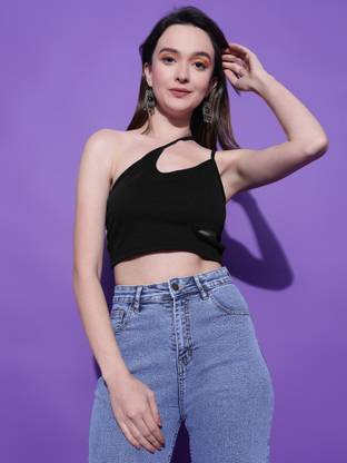 KOTTY Casual Solid Women Black Top