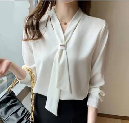 HR FASHION Formal Solid Women White Top