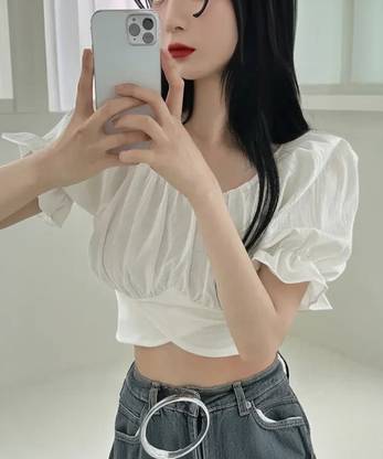 HouseOfCommon Casual Solid Women White Top
