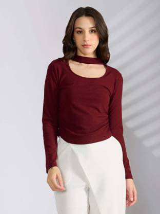SHOWOFFFF Casual Solid Women Maroon Top