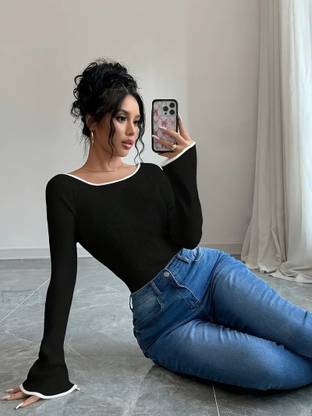 WANQUILA Casual Solid Women Black Top