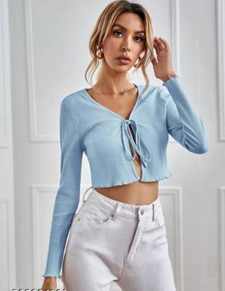 TRENDY ERA Casual Solid Women Blue Top