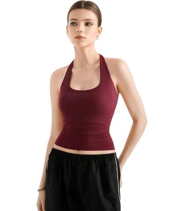 SIGHTBOMB Casual Solid Women Maroon Top