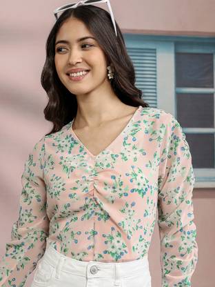 Tokyo Talkies Casual Printed Women Pink Top