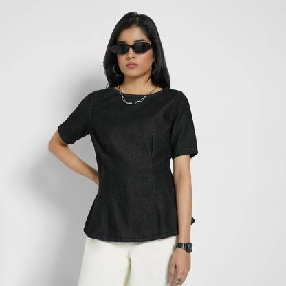 SF Jeans by Pantaloons Casual Solid Women Grey Top