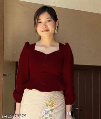 N F EXPRESS Casual Solid Women Maroon Top