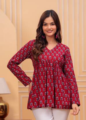 Claria Creation Casual Printed Women Red Top