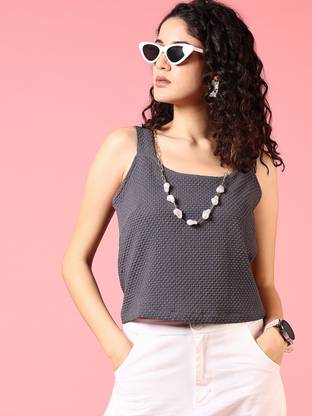 V-MART Casual Solid Women Grey Top