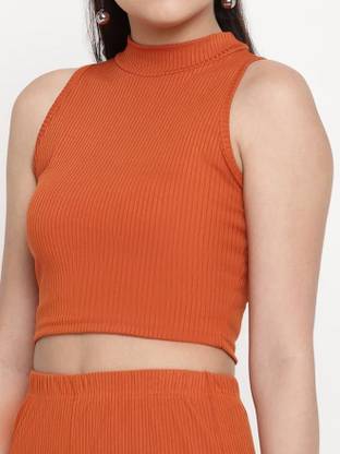 METRONAUT Casual Self Design Women Orange Top