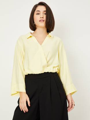 MAX Casual Solid Women Yellow Top