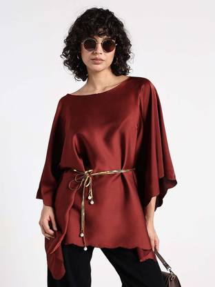 SHOWOFFFF Casual Solid Women Maroon Top