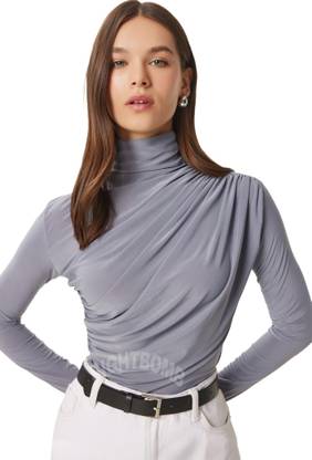 SIGHTBOMB Party Solid Women Grey Top