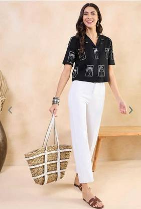 THAWAR JI Casual Solid Women Black Top