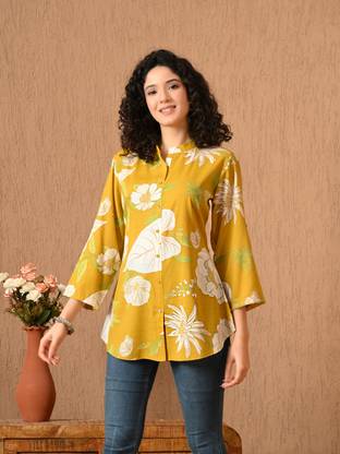 Meesan Casual Printed Women Yellow Top