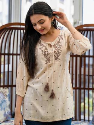 RR SA KURTIS Party Embroidered Women White Top