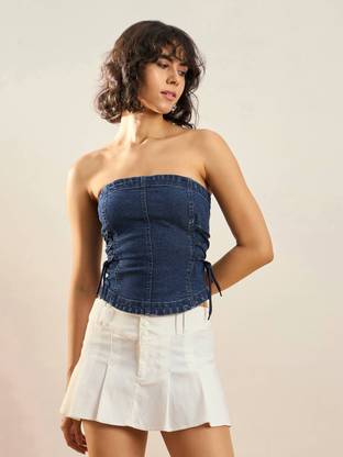 SASSAFRAS Casual Solid Women Blue Top