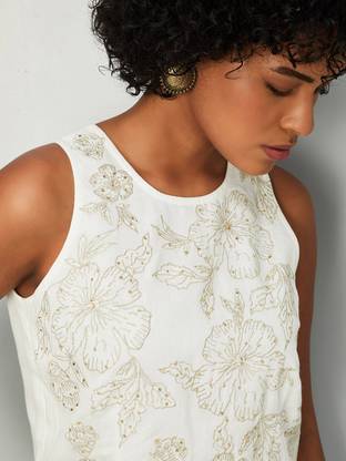 MAX Casual Printed Women Beige Top