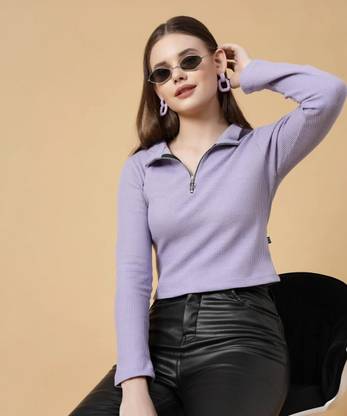 RIGO Casual Solid Women Purple Top