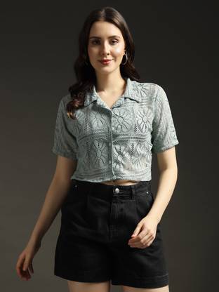 Emeros Casual Striped Women Light Green Top