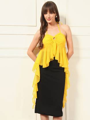 TANDUL Casual Solid Women Yellow Top