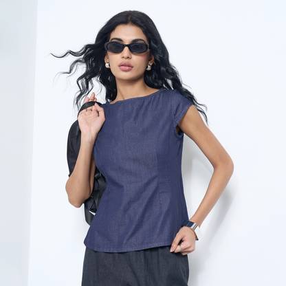 SF Jeans by Pantaloons Casual Printed Women Blue Top