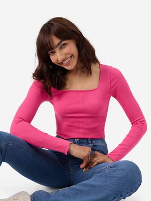 The Souled Store Casual Solid Women Pink Top
