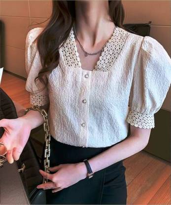 Absorbing Casual Solid Women White Top