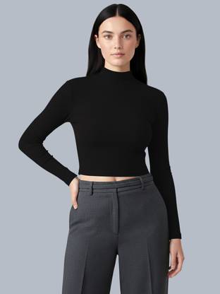 NAVYANKAA Casual Self Design Women Black Top