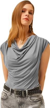 SIGHTBOMB Party Solid Women Grey Top