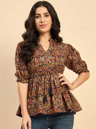 SANTOLIYA Casual Floral Print Women Red Top