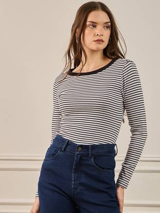 ZUMMER Casual Striped Women Black Top
