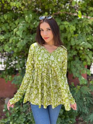 Royal Marque Party Printed Women Green Top