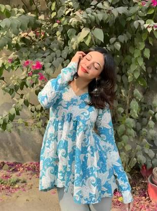 harvi Casual Printed Women Light Blue Top