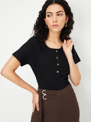 MAX Casual Self Design Women Black Top