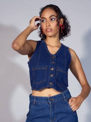 SASSAFRAS Casual Solid Women Dark Blue Top