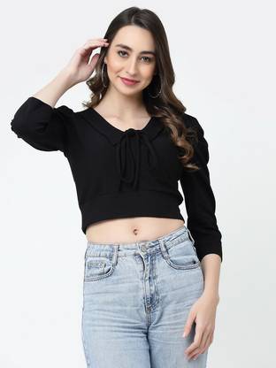 Casual Solid Women Black Top