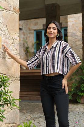 Leriya Fashion Casual Printed Women Blue Top