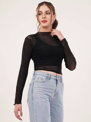 clobug Casual Solid Women Black Top