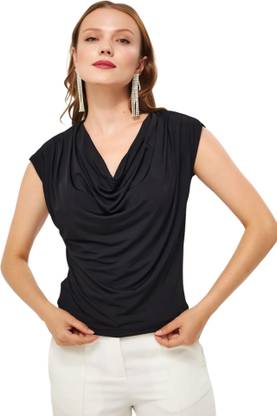 SIGHTBOMB Party Solid Women Black Top