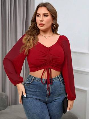Curvy CLOSET Casual Solid Women Red Top