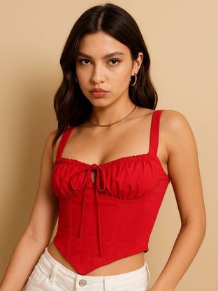 Elyraa Casual Solid Women Red Top
