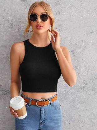 TUSI Casual Solid Women Black Top