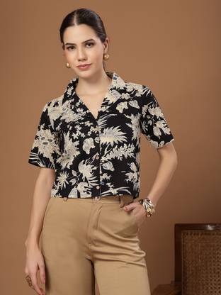 Stylum Casual Floral Print Women Black Top