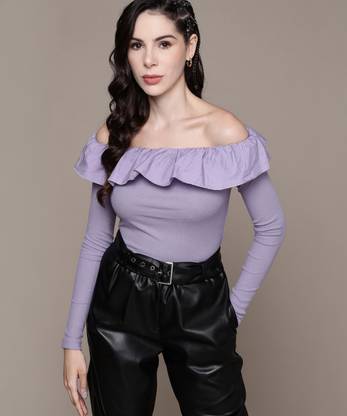 Roadster Casual Self Design Women Purple Top