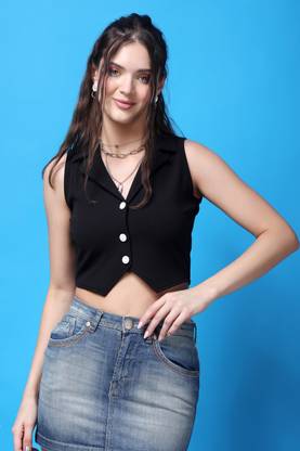 METRONAUT Casual Solid Women Black Top
