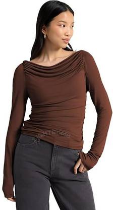 SIGHTBOMB Formal Solid Women Brown Top