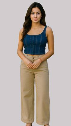 NUEVOSDAMAS Casual Solid Women Light Blue Top