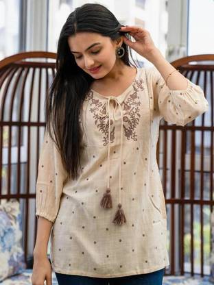 RR SA KURTIS Party Embroidered Women White Top