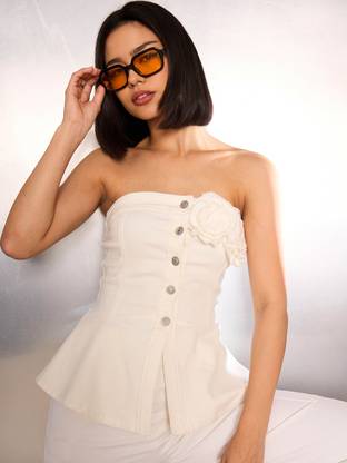 SASSAFRAS Casual Solid Women White Top