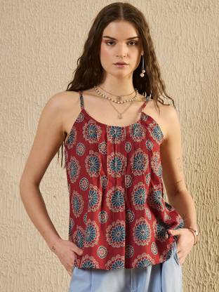 Sanskrutihomes Casual Printed Women Red Top